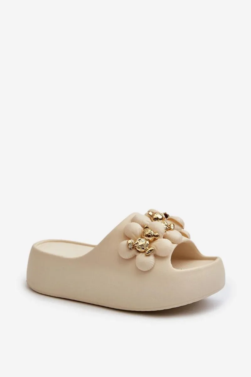 Klapki Na Platformie|Klapki Damskie Klasyczne>Boto Damskie Klapki Piankowe Z Ozdobami Na Grubej Podeszwie Jasnobeżowe Bremavia