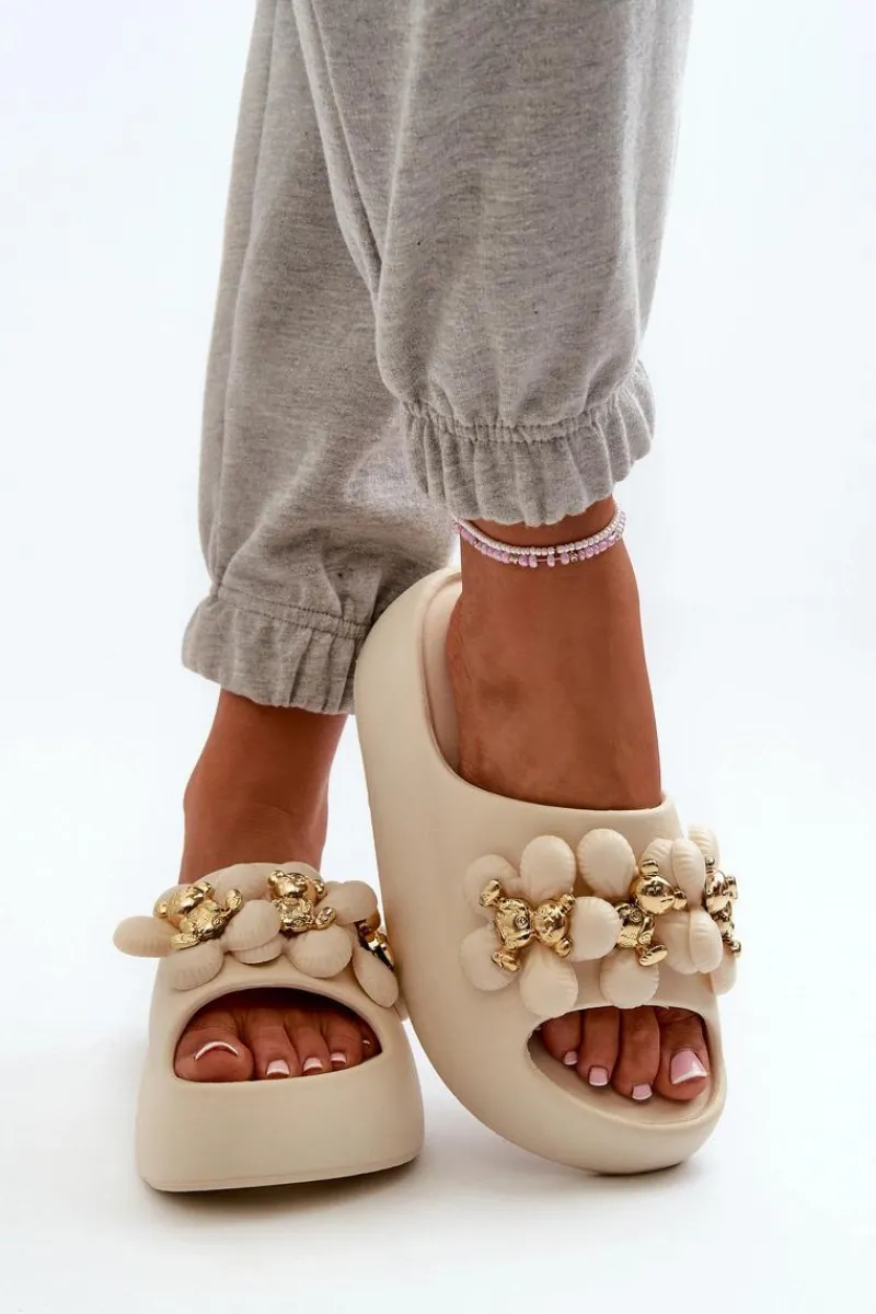 Klapki Na Platformie|Klapki Damskie Klasyczne>Boto Damskie Klapki Piankowe Z Ozdobami Na Grubej Podeszwie Jasnobeżowe Bremavia