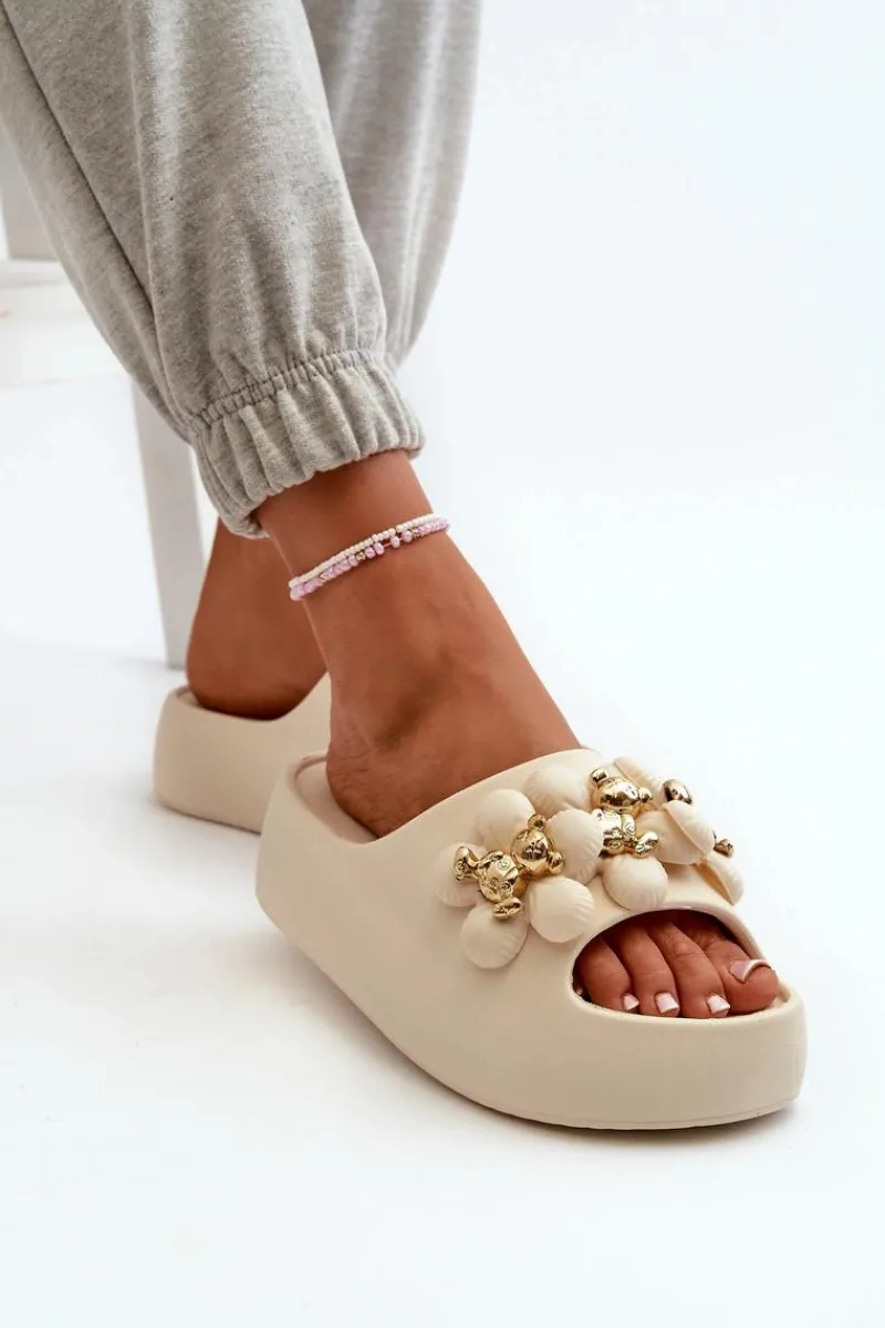 Klapki Na Platformie|Klapki Damskie Klasyczne>Boto Damskie Klapki Piankowe Z Ozdobami Na Grubej Podeszwie Jasnobeżowe Bremavia