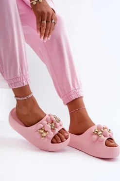 Hot Boto Damskie Klapki Piankowe Z Ozdobami Na Grubej Podeszwie Różowe Bremavia Różowy