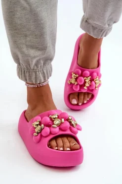 Hot Boto Damskie Klapki Piankowe Z Ozdobami Na Grubej Podeszwie Fuksja Bremavia Różowy