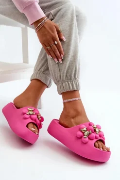 Hot Boto Damskie Klapki Piankowe Z Ozdobami Na Grubej Podeszwie Fuksja Bremavia Różowy