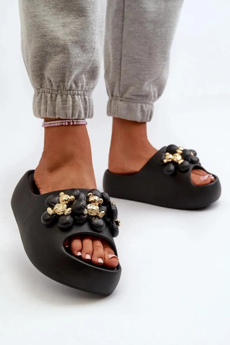 Clearance Damskie Klapki Piankowe Z Ozdobami Na Grubej Podeszwie Czarne Bremavia Damskie Klapki Na Platformie|Klapki Damskie Klasyczne