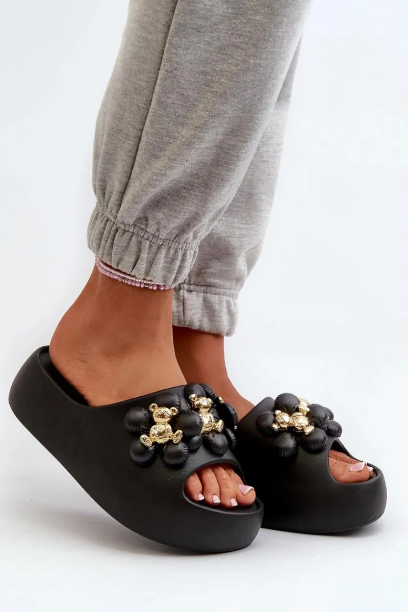 Clearance Damskie Klapki Piankowe Z Ozdobami Na Grubej Podeszwie Czarne Bremavia Damskie Klapki Na Platformie|Klapki Damskie Klasyczne