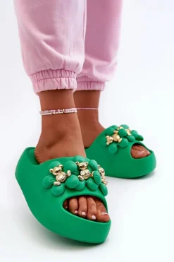 Klapki Na Platformie|Klapki Damskie Klasyczne>Boto Damskie Klapki Piankowe Z Ozdobami Na Grubej Podeszwie Zielone Bremavia Zielony