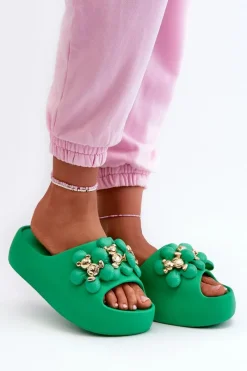 Klapki Na Platformie|Klapki Damskie Klasyczne>Boto Damskie Klapki Piankowe Z Ozdobami Na Grubej Podeszwie Zielone Bremavia Zielony