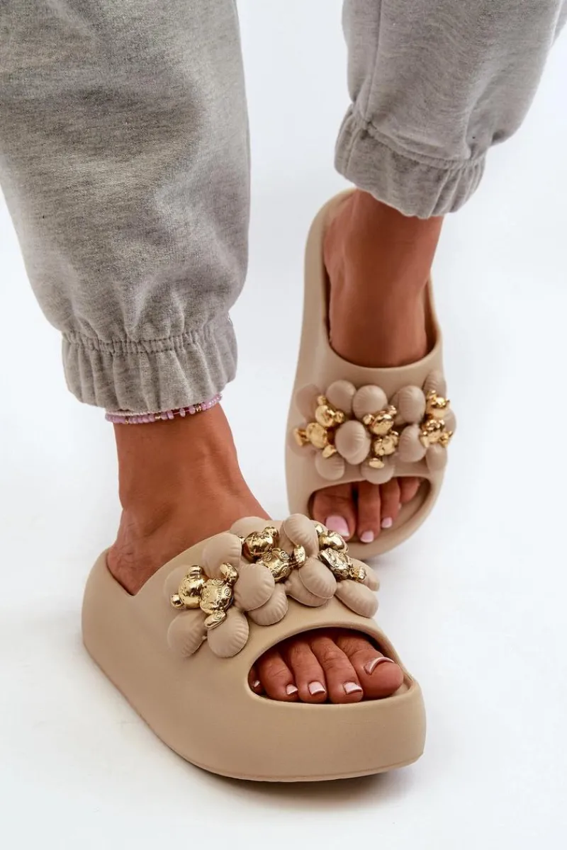 Hot Boto Damskie Klapki Piankowe Z Ozdobami Na Grubej Podeszwie Ciemnobeżowe Bremavia