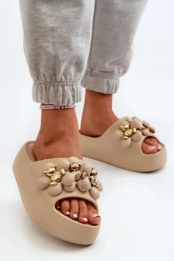 Hot Boto Damskie Klapki Piankowe Z Ozdobami Na Grubej Podeszwie Ciemnobeżowe Bremavia