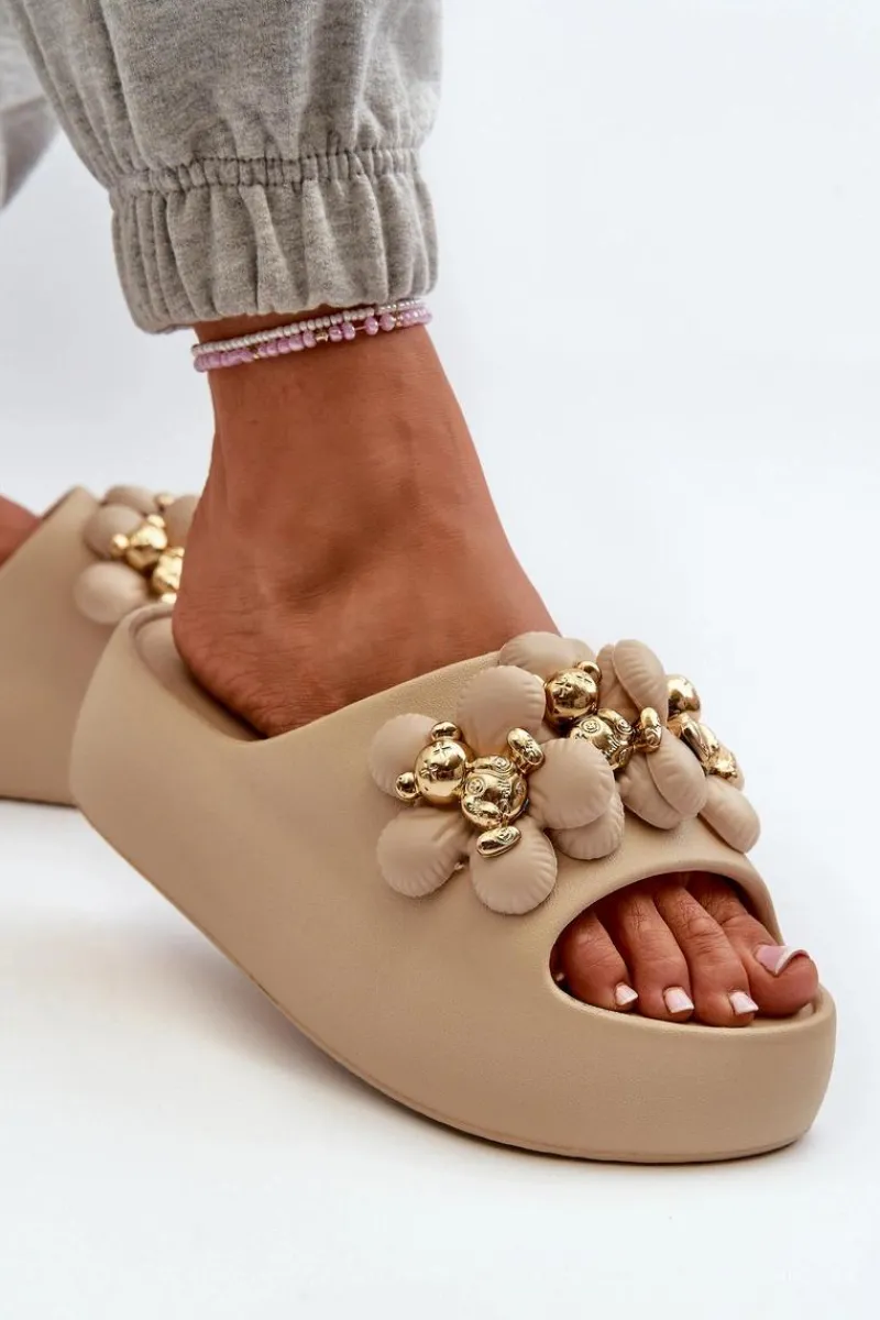 Hot Boto Damskie Klapki Piankowe Z Ozdobami Na Grubej Podeszwie Ciemnobeżowe Bremavia