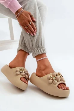 Hot Boto Damskie Klapki Piankowe Z Ozdobami Na Grubej Podeszwie Ciemnobeżowe Bremavia