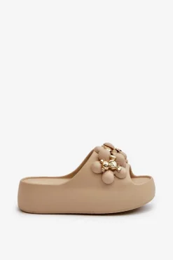 Hot Boto Damskie Klapki Piankowe Z Ozdobami Na Grubej Podeszwie Ciemnobeżowe Bremavia