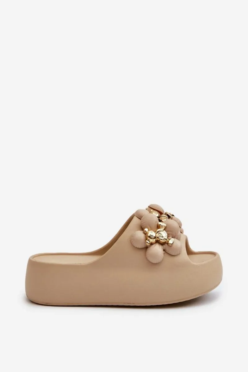 Hot Boto Damskie Klapki Piankowe Z Ozdobami Na Grubej Podeszwie Ciemnobeżowe Bremavia