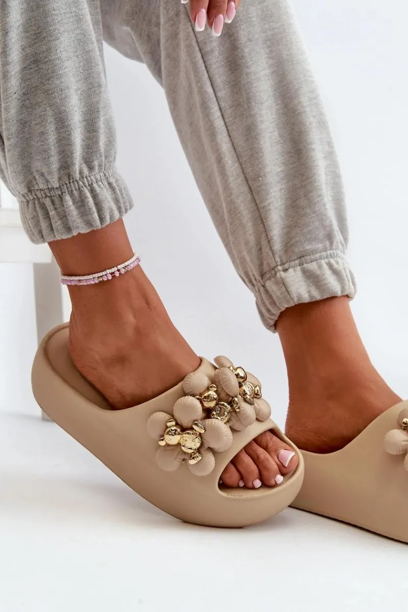 Hot Boto Damskie Klapki Piankowe Z Ozdobami Na Grubej Podeszwie Ciemnobeżowe Bremavia