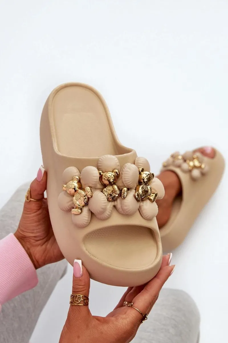 Hot Boto Damskie Klapki Piankowe Z Ozdobami Na Grubej Podeszwie Ciemnobeżowe Bremavia