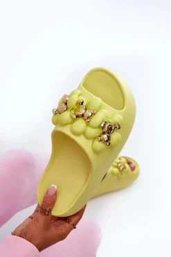 Best Damskie Klapki Piankowe Z Ozdobami Na Grubej Podeszwie Limonkowe Bremavia Damskie Klapki Na Platformie|Klapki Damskie Klasyczne