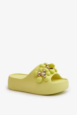 Best Damskie Klapki Piankowe Z Ozdobami Na Grubej Podeszwie Limonkowe Bremavia Damskie Klapki Na Platformie|Klapki Damskie Klasyczne