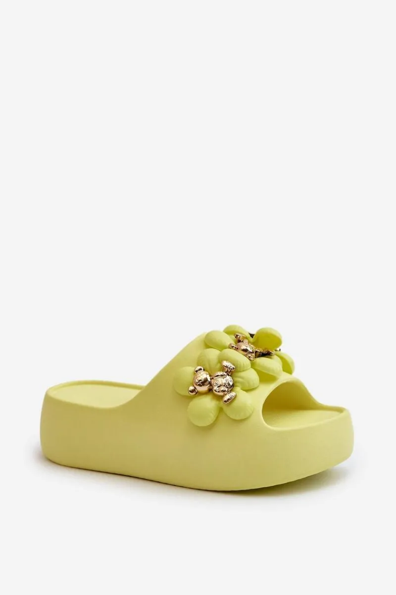 Best Damskie Klapki Piankowe Z Ozdobami Na Grubej Podeszwie Limonkowe Bremavia Damskie Klapki Na Platformie|Klapki Damskie Klasyczne