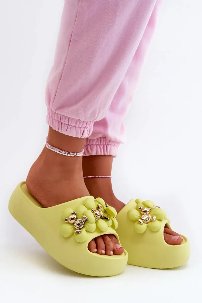 Best Damskie Klapki Piankowe Z Ozdobami Na Grubej Podeszwie Limonkowe Bremavia Damskie Klapki Na Platformie|Klapki Damskie Klasyczne