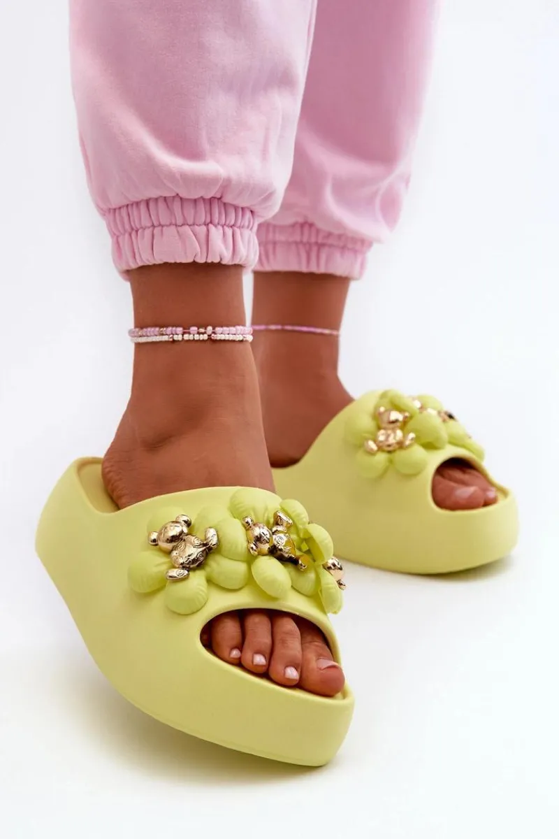 Best Damskie Klapki Piankowe Z Ozdobami Na Grubej Podeszwie Limonkowe Bremavia Damskie Klapki Na Platformie|Klapki Damskie Klasyczne