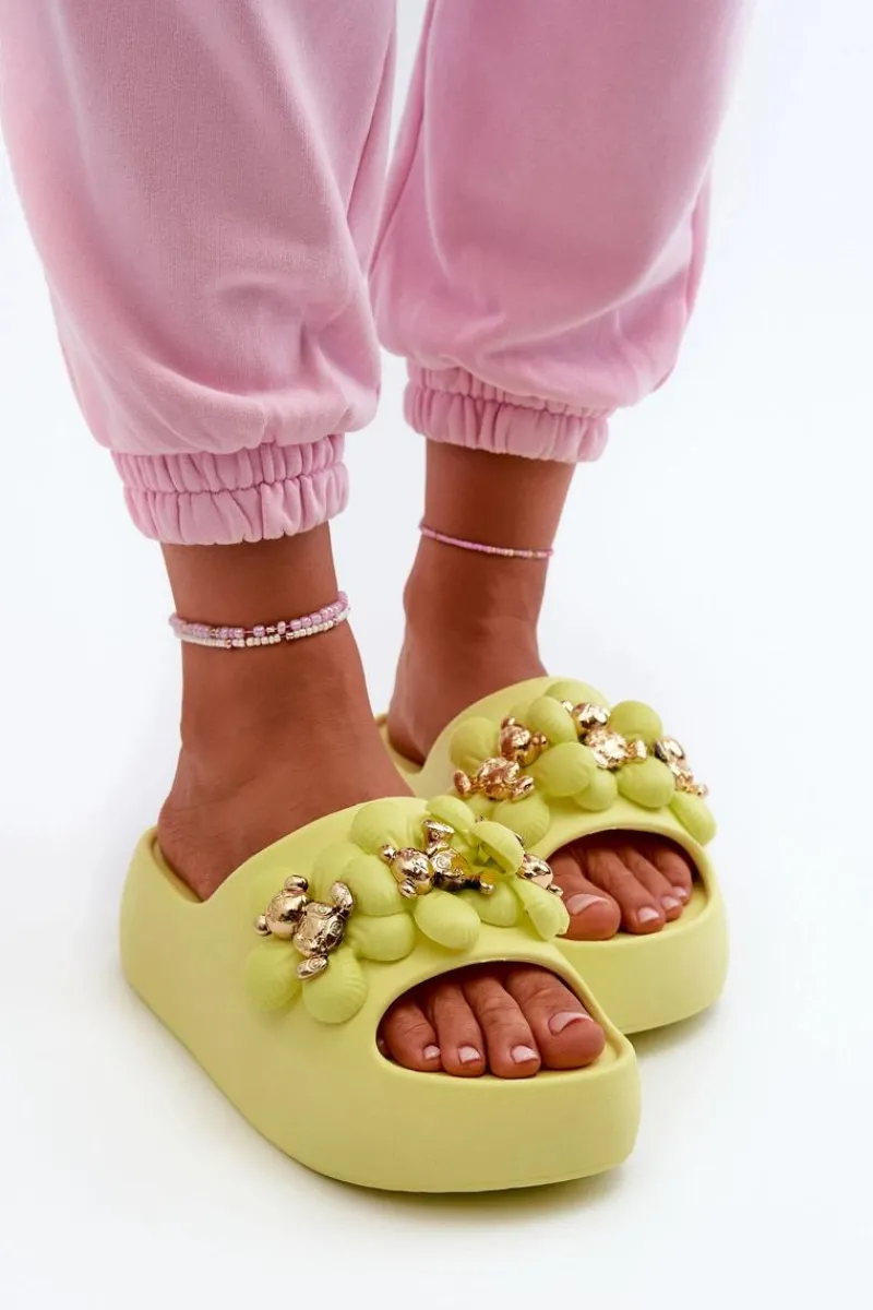 Best Damskie Klapki Piankowe Z Ozdobami Na Grubej Podeszwie Limonkowe Bremavia Damskie Klapki Na Platformie|Klapki Damskie Klasyczne