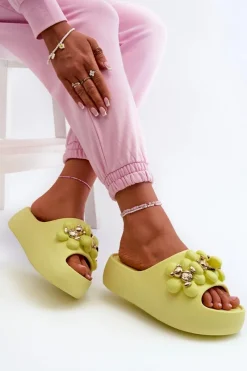 Best Damskie Klapki Piankowe Z Ozdobami Na Grubej Podeszwie Limonkowe Bremavia Damskie Klapki Na Platformie|Klapki Damskie Klasyczne