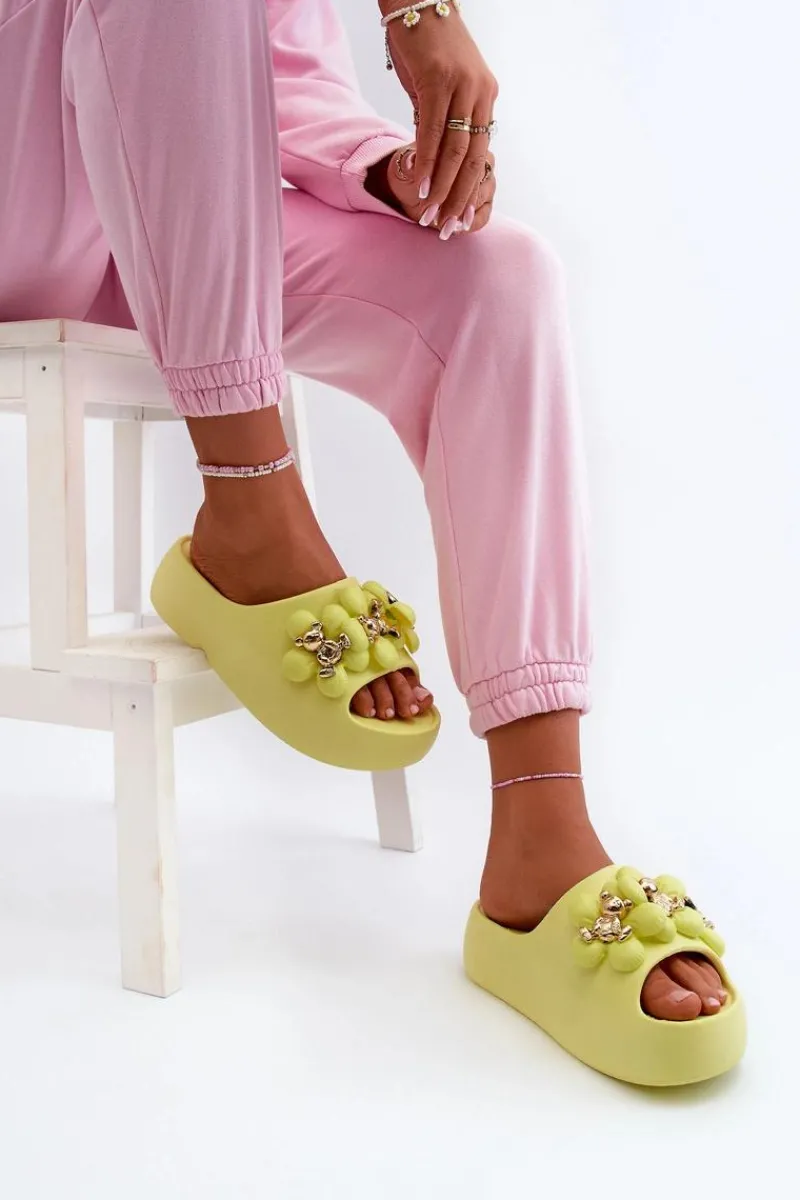Best Damskie Klapki Piankowe Z Ozdobami Na Grubej Podeszwie Limonkowe Bremavia Damskie Klapki Na Platformie|Klapki Damskie Klasyczne