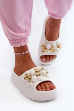 Klapki Na Platformie|Klapki Damskie Klasyczne>Boto Damskie Klapki Piankowe Z Ozdobami Na Grubej Podeszwie Białe Bremavia Biały