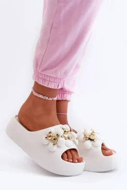 Klapki Na Platformie|Klapki Damskie Klasyczne>Boto Damskie Klapki Piankowe Z Ozdobami Na Grubej Podeszwie Białe Bremavia Biały
