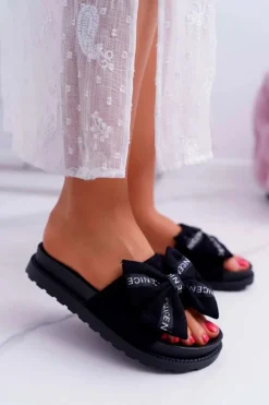 Online Boto Damskie Klapki Profilowana Wkładka Z Kokardką Czarne Juicy