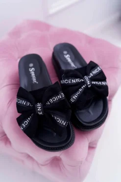 Online Boto Damskie Klapki Profilowana Wkładka Z Kokardką Czarne Juicy