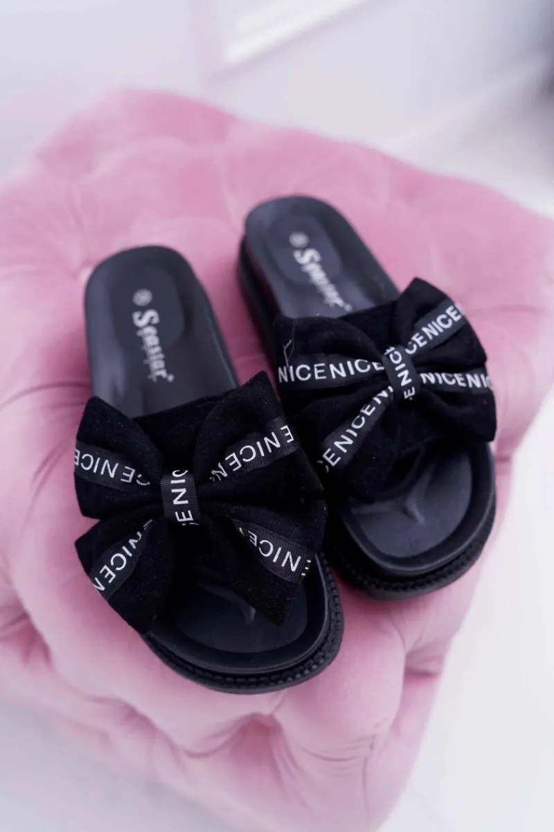 Online Boto Damskie Klapki Profilowana Wkładka Z Kokardką Czarne Juicy