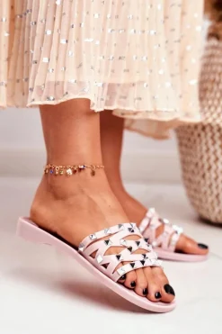 Clearance Boto Damskie Klapki Różowe Gumowe Ćwieki Patty