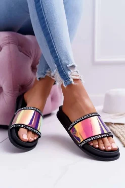 Klapki Damskie Klasyczne>Boto Damskie Klapki Różowe Opalizujące Nerdo