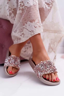 Klapki Damskie Klasyczne>Boto Damskie Klapki Różowe Złoto Glamour