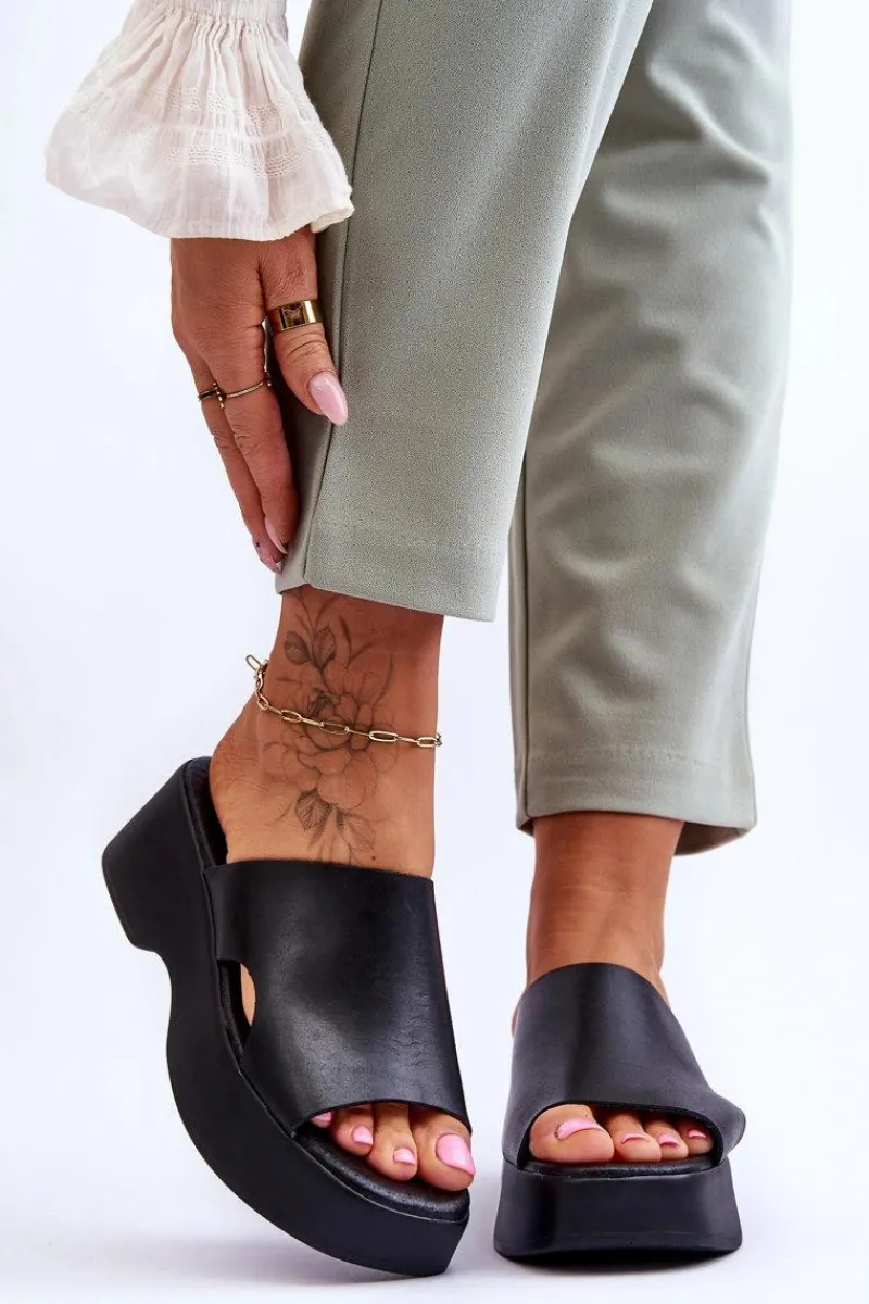 Discount Boto Damskie Klapki Skórzane Na Platformie Czarne Lemar Lucami