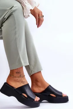 Discount Boto Damskie Klapki Skórzane Na Platformie Czarne Lemar Lucami