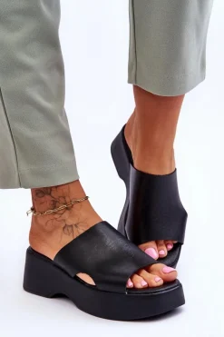 Discount Boto Damskie Klapki Skórzane Na Platformie Czarne Lemar Lucami