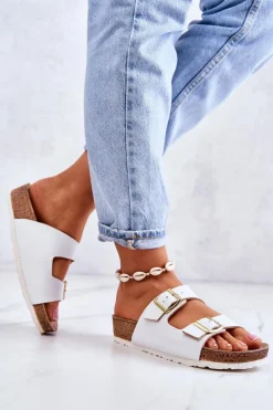 Discount Damskie Klapki Sprzączki NM000028 Białe Damskie Klapki Damskie Klasyczne