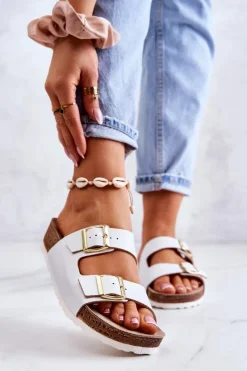 Discount Damskie Klapki Sprzączki NM000028 Białe Damskie Klapki Damskie Klasyczne