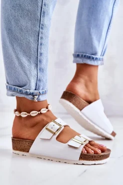 Discount Damskie Klapki Sprzączki NM000028 Białe Damskie Klapki Damskie Klasyczne