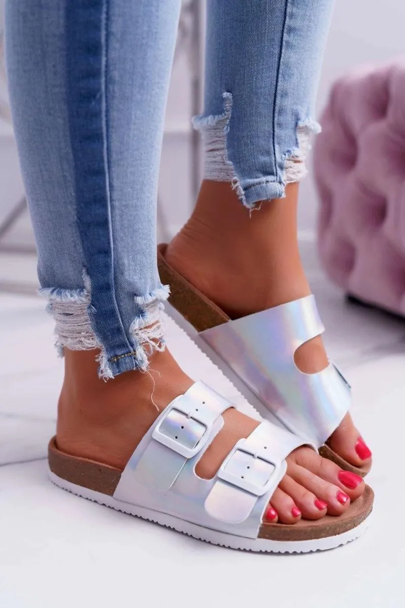 Discount Big Star Shoes Damskie Klapki Srebrne Big Star DD274134