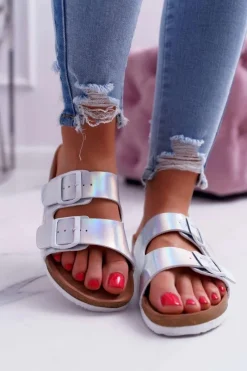 Discount Big Star Shoes Damskie Klapki Srebrne Big Star DD274134