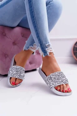 Sale Damskie Klapki Srebrne Glamour Damskie Klapki Damskie Klasyczne