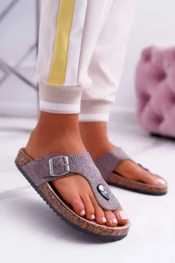 Outlet Damskie Klapki Szare Japonki Baisan Damskie Klapki Damskie Japonki