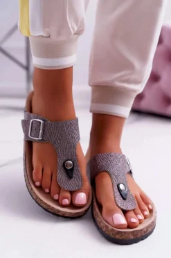 Outlet Damskie Klapki Szare Japonki Baisan Damskie Klapki Damskie Japonki