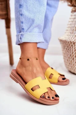 Discount Boto Damskie Klapki Żółte Geometryczne Klasyczne Theodora