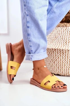 Discount Boto Damskie Klapki Żółte Geometryczne Klasyczne Theodora