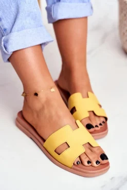 Discount Boto Damskie Klapki Żółte Geometryczne Klasyczne Theodora