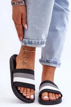 Klapki Sportowe|Klapki Basenowe>Boto Damskie Klapki W Paski Czarne Vision