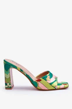 Klapki Na Obcasie|Klapki Damskie Klasyczne>Boto Damskie Klapki We Wzory Na Obcasie Zielone Adelise